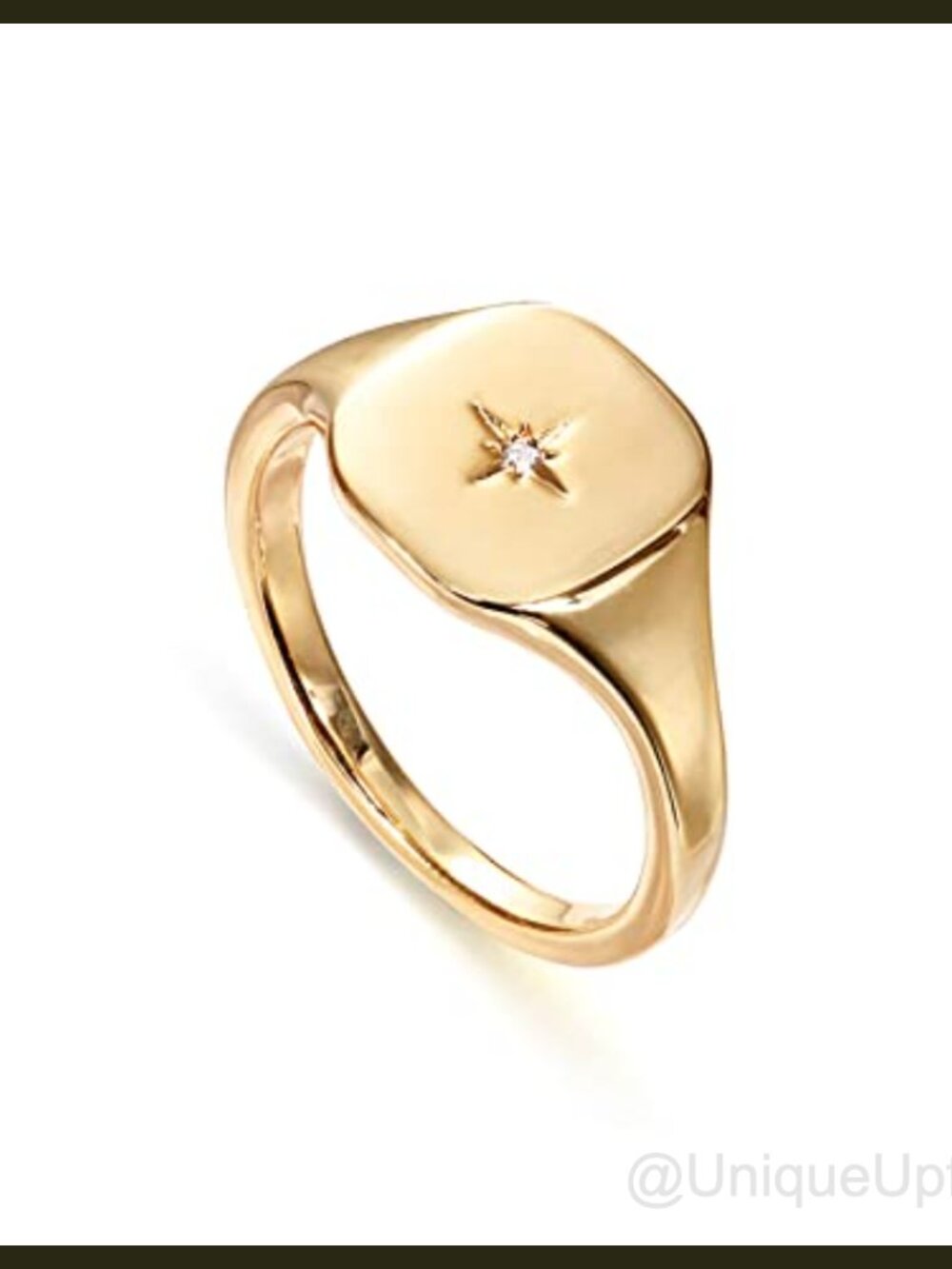14K Gold Plated Engraved Signet Ring with North Star, Hypoallergenic